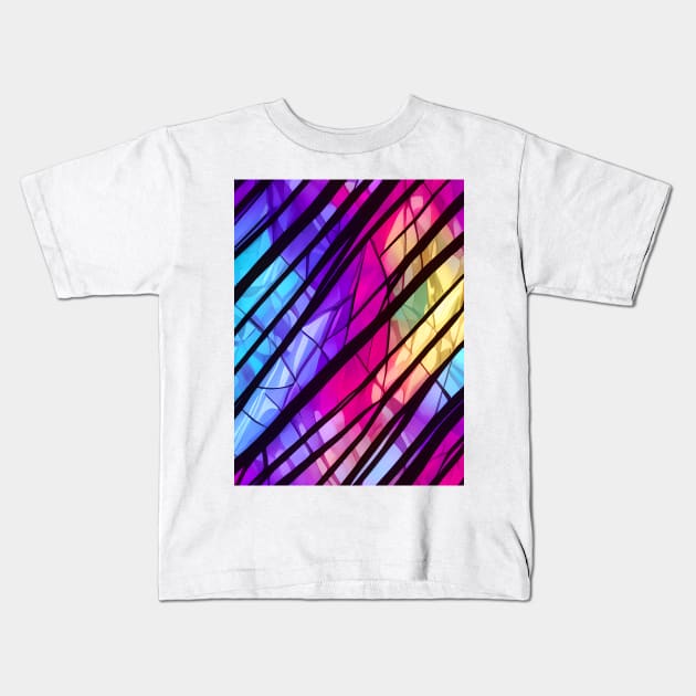 Jagged lines on a Icy Bright Multicolor Broken Glass - Stained Glass Design Kids T-Shirt by Artilize